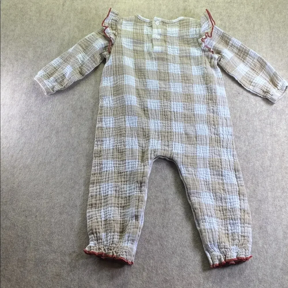 Mud Pie Beige and White Embodied Baby Romper 100% Cotton Size 9-12 months